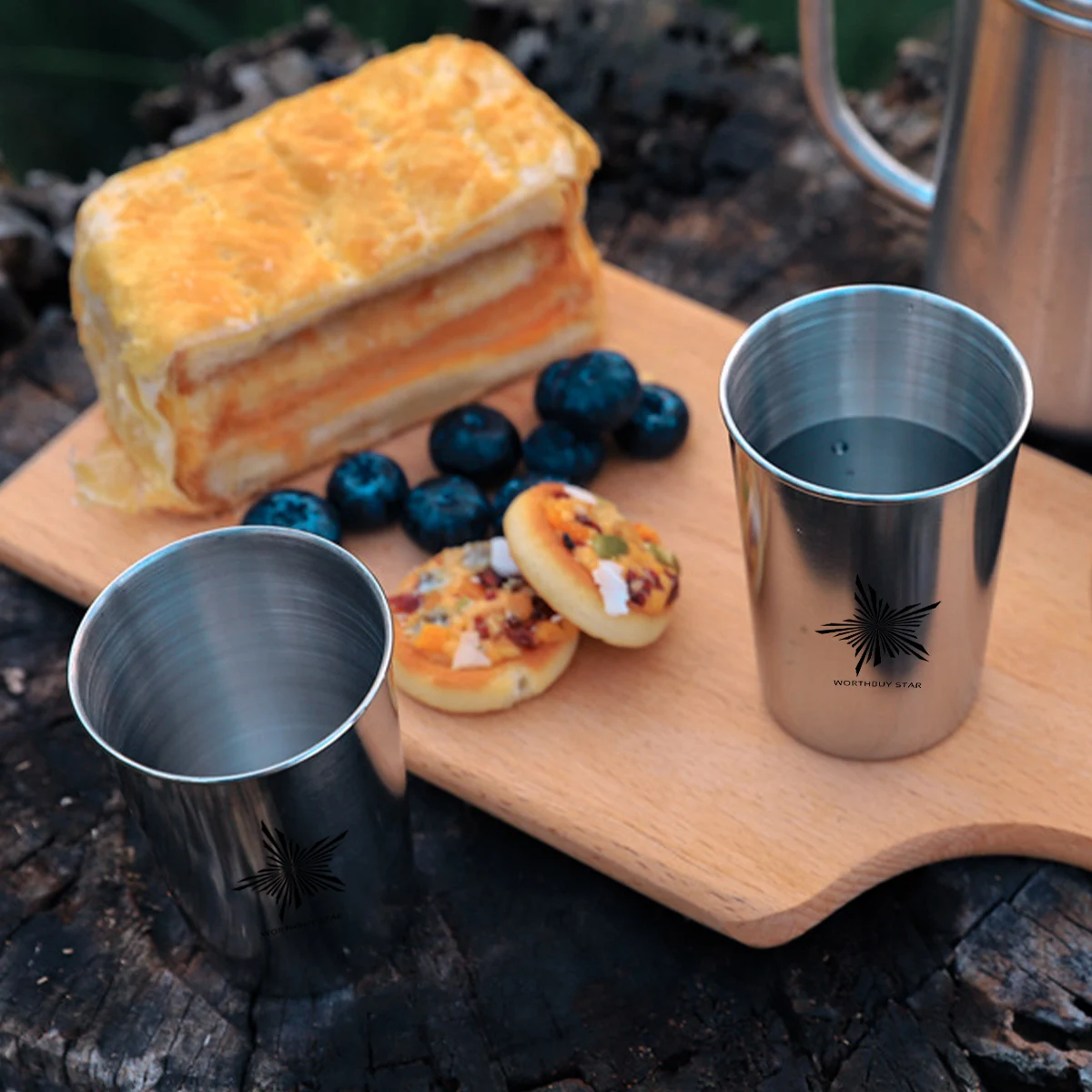 WORTHBUY Outdoor Practical Travel Stainless Steel Cups With Bag Portable Camping Mugs Whisky Wine Glasses Drinking Water Mug