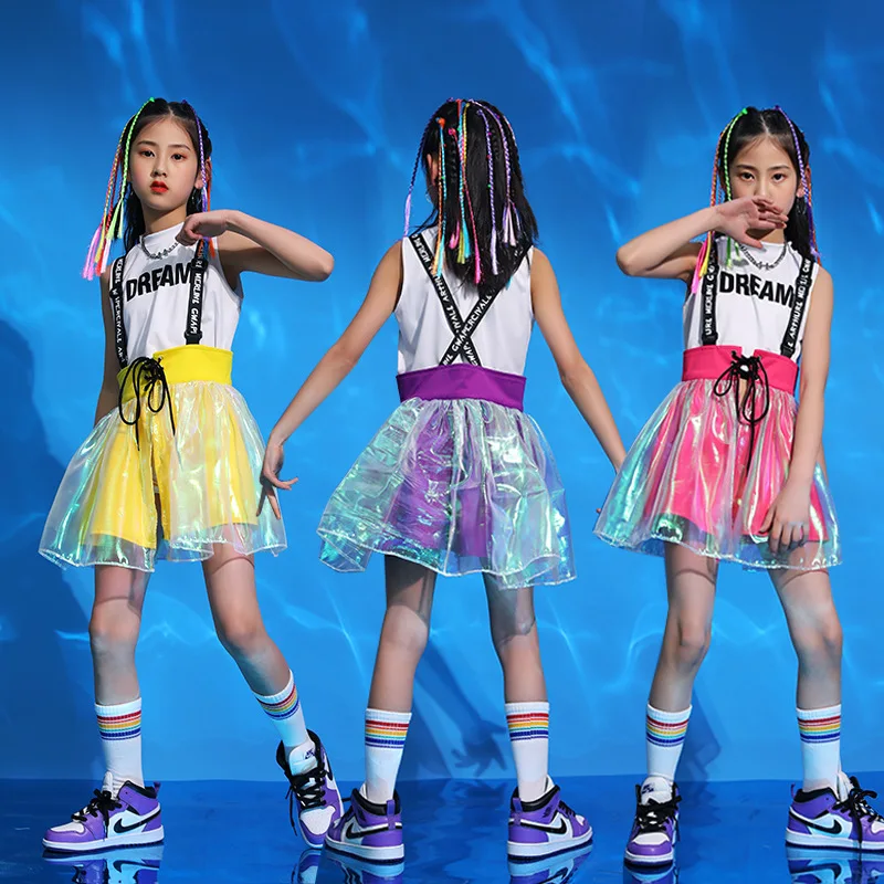 Girls Jazz Dance Costume Children Street Hip Hop Modern Dance performance Stage Cheerleading Costume Colored Braids for Kids