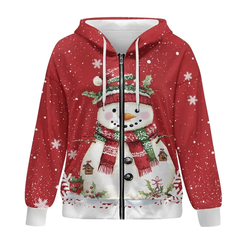 Santa Claus Ugly Christmas Hoodie For Men Zip Up Hoodie Oversized Pullovers Women Kids 3D Printed Snowman New Year Sweatshirts