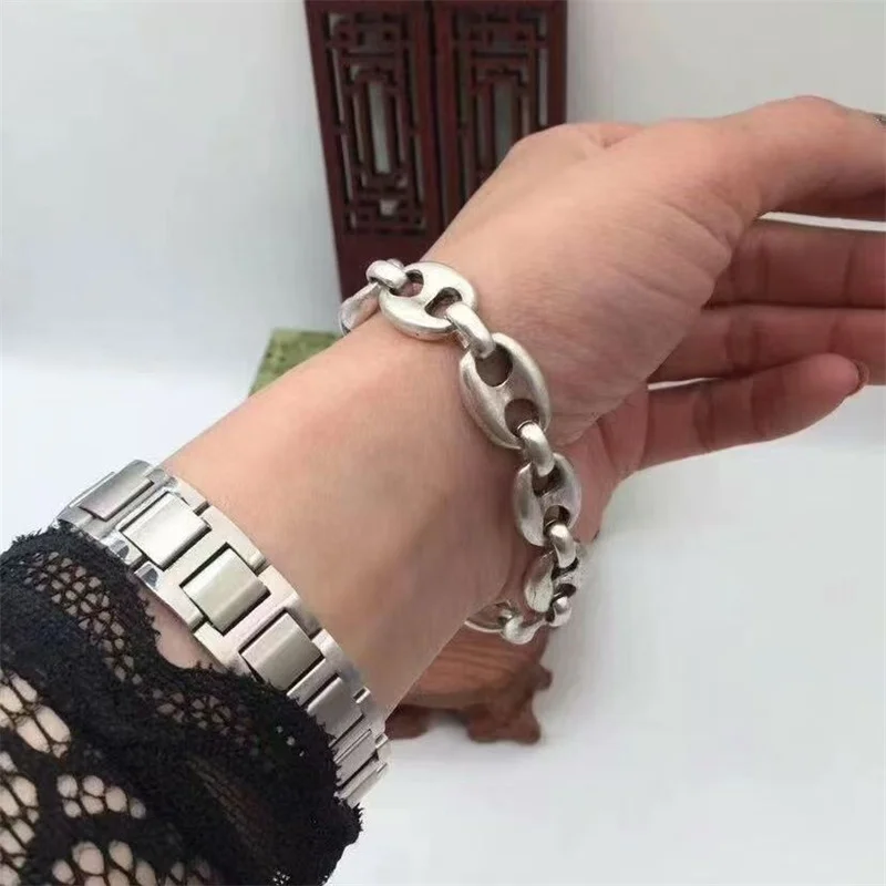 Mai Chuang/ Old Tibetan Silver Seiko Made Buckle Bracelet Lucky Bless Personality Men and Women Couple Fashion Accessories Gift