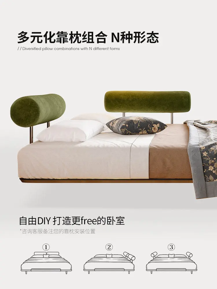 Simple modern suspended bed Small apartment carbon steel frame pillow bed Tatami flush double bed