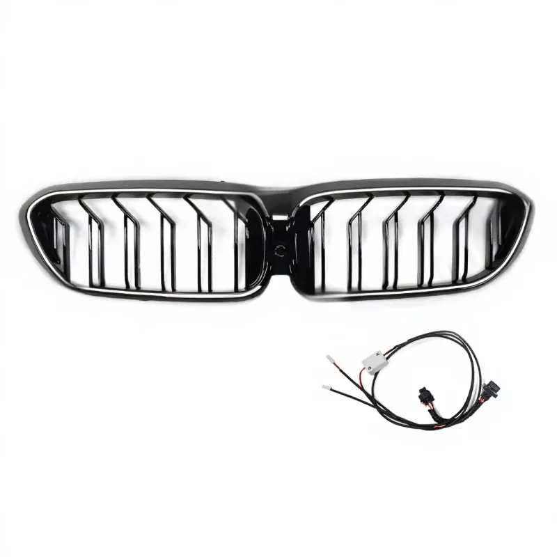 For 5 Series Modified G30 Pre-Modified Conjoined Double-Line Bright Black Luminous Middle Net Air Intake Grille ABS Plastic