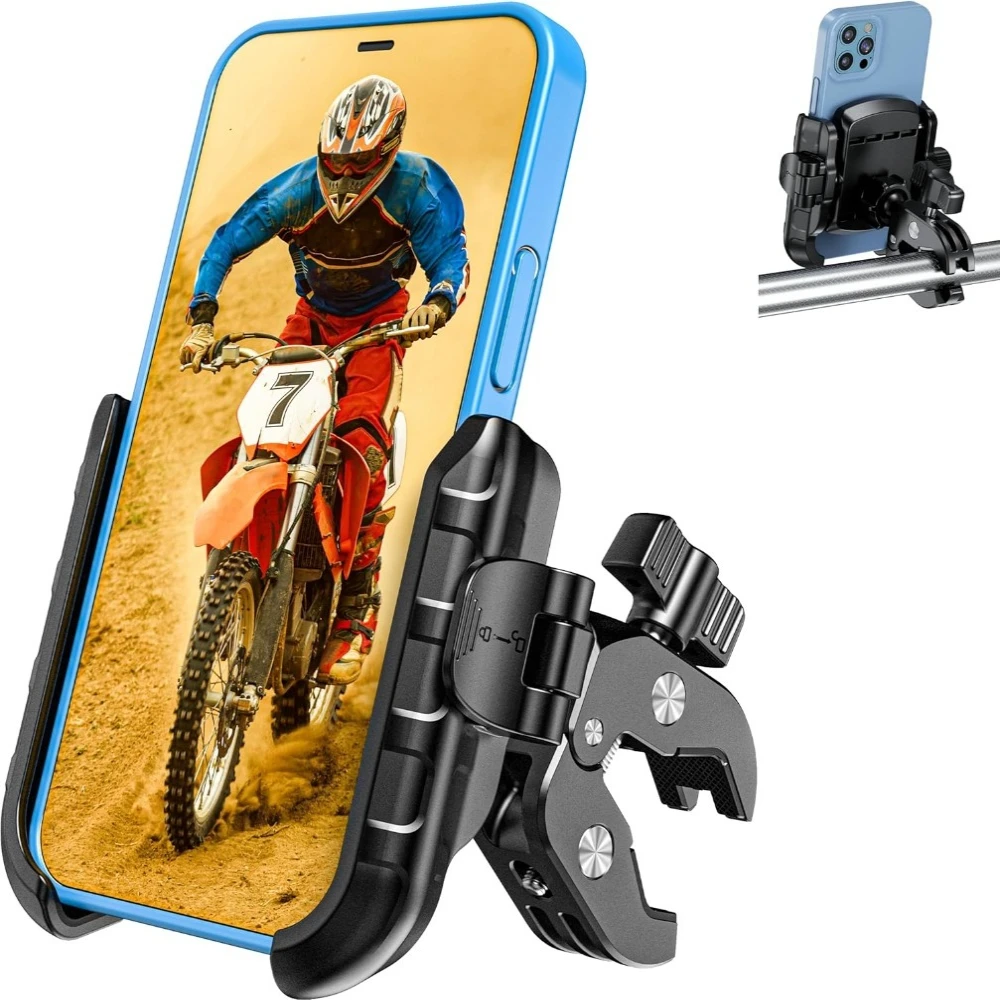 

Motorcycle Phone Mount Holder Camera Friendly 1s Lock Bike Phone Holder Handlebar Clamp Bicycle Scooter Phone Clip for 5.4-7.2"