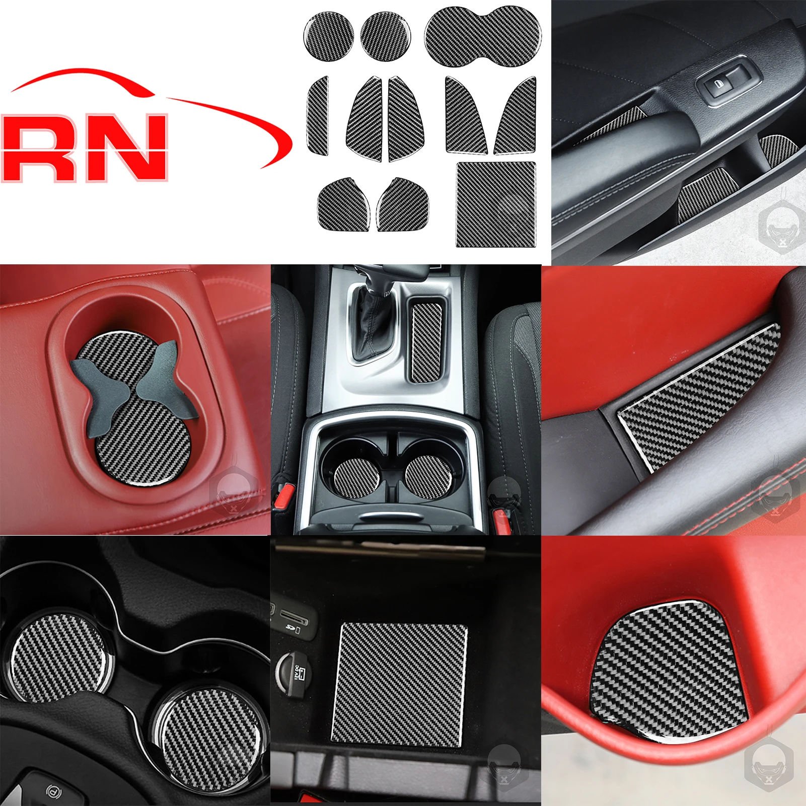 For Dodge Challenger 2015UP+ Refit Carbon Fiber Car Interior Driver Center Console Trim Cover Forged Carbon Accessories Stickers