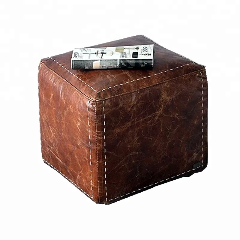 

wholesale vintage leather stools antique genuine leather stool ottoman floor poufs square corner coffee table industry furniture