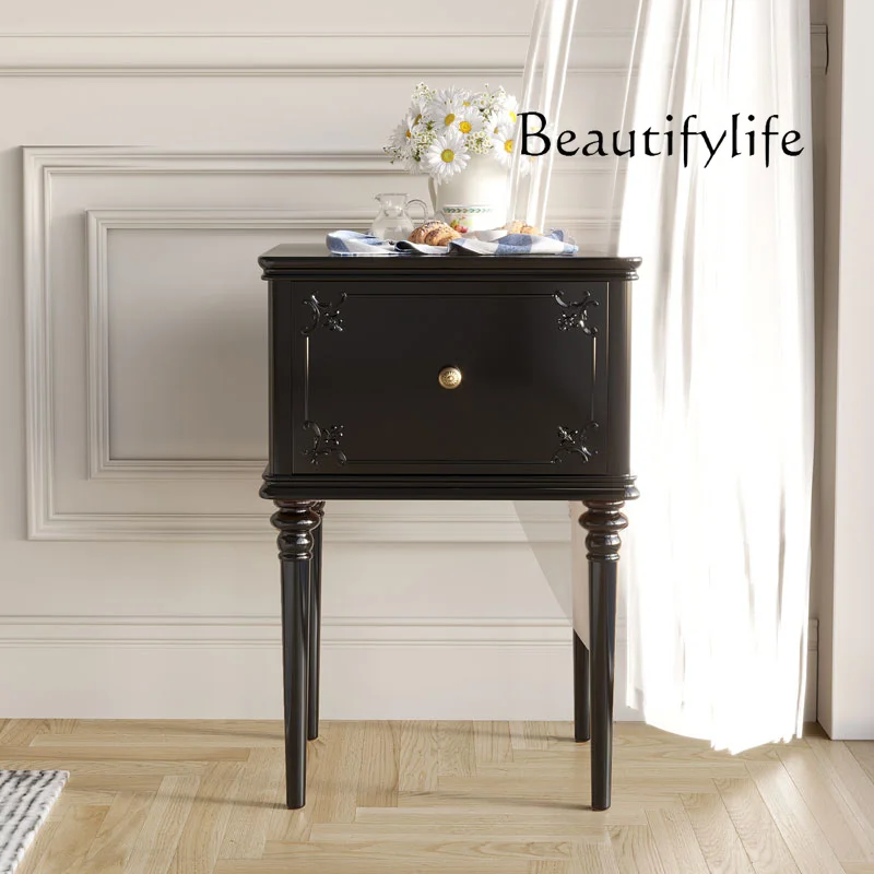 

Retro Solid Wood Bedside Table Classical Sofa Side Table French High-Grade Wall Living Room Storage Cabinet