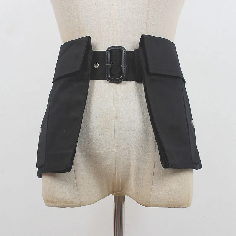 [EAM] Black Kahki Irregular Pocket Wide Long Belt Personality Women New Fashion Tide All-match Spring Autumn 2025 1DH0208