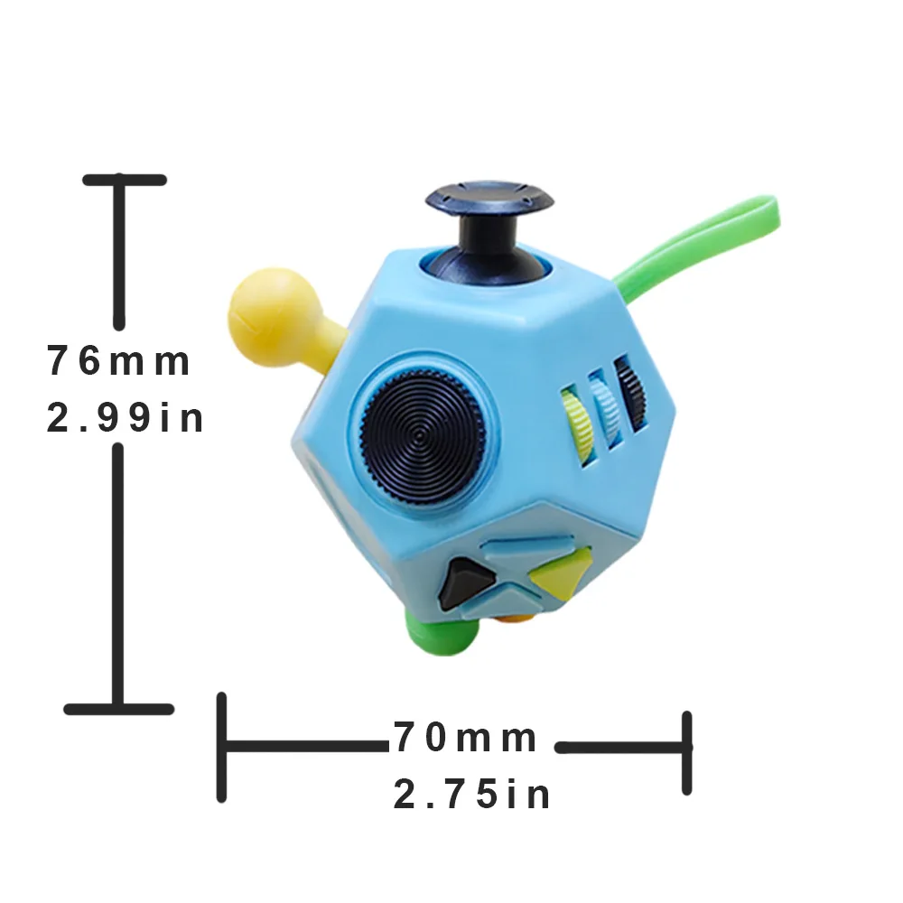 12 جانبًا من ألعاب Fidget Cube الحسية تخفف التوتر والقلق مكعب مضاد للاكتئاب للأطفال والكبار مع إضافة OCD للتوحد