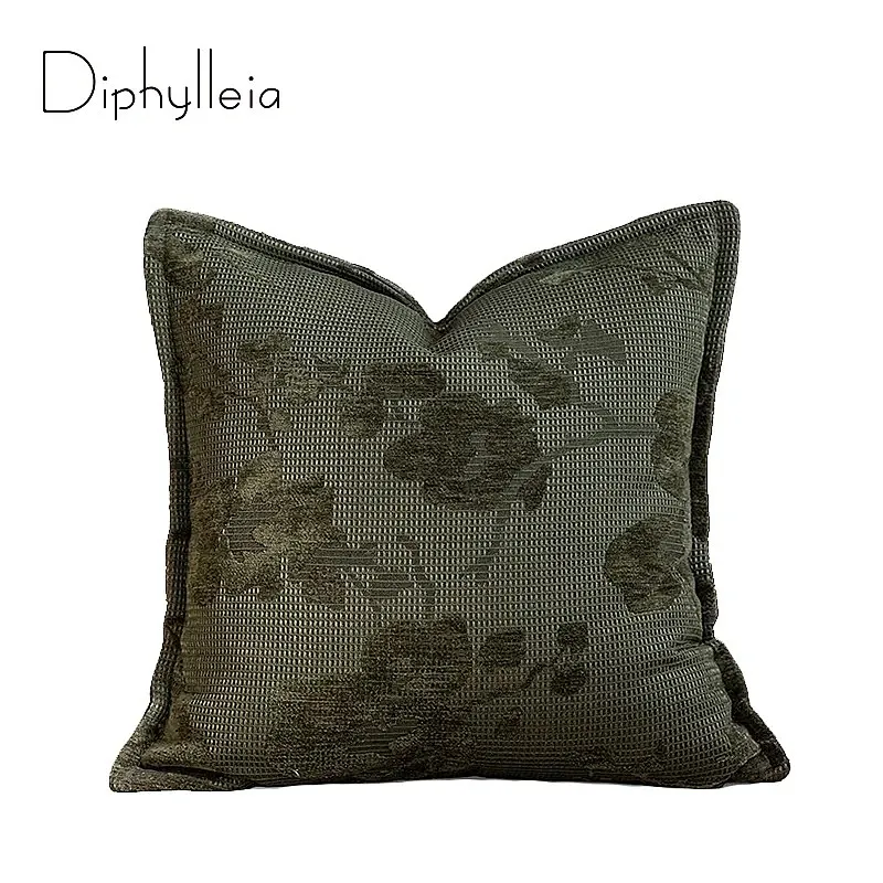 Diphylleia Mid-Century Modern Damask Magnolia Floral Jacquard Cushion Cover Luxury Handmade Pillow Case For Sofa Couch Bedroom