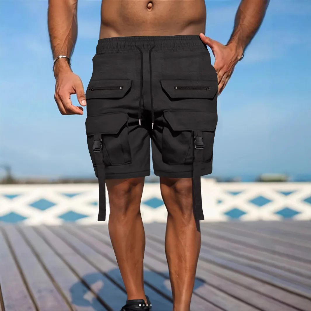 2026 Neue Herren Multi-Taschen Street Punk Hip Hop Cargo Shorts Taktische Techwear Knielange Weite Kurze Hosen – Detail 8