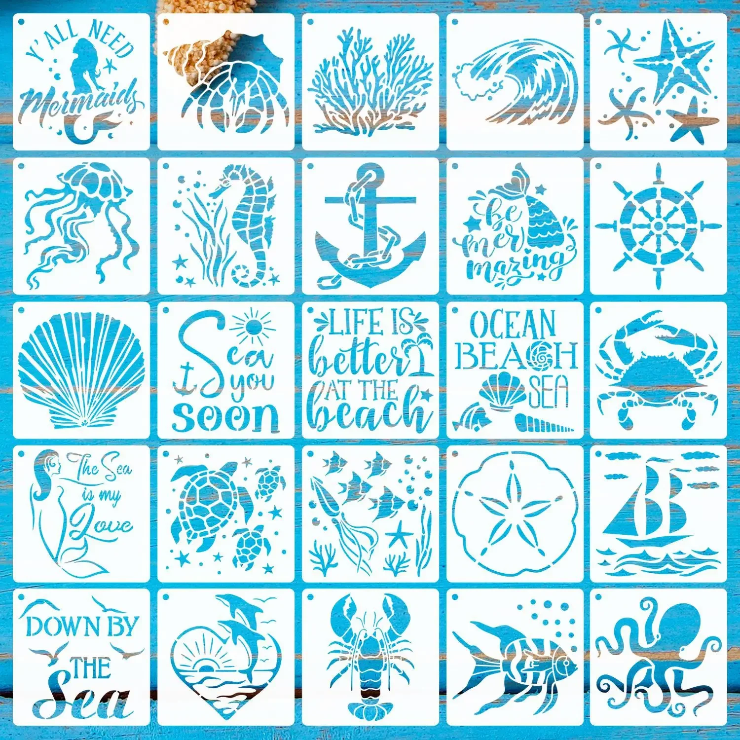 

25Pcs/Set 13cm Summer Marine Beach Mermaid DIY Layering Stencils Painting Scrapbook Coloring Embossing Album Decorative Template