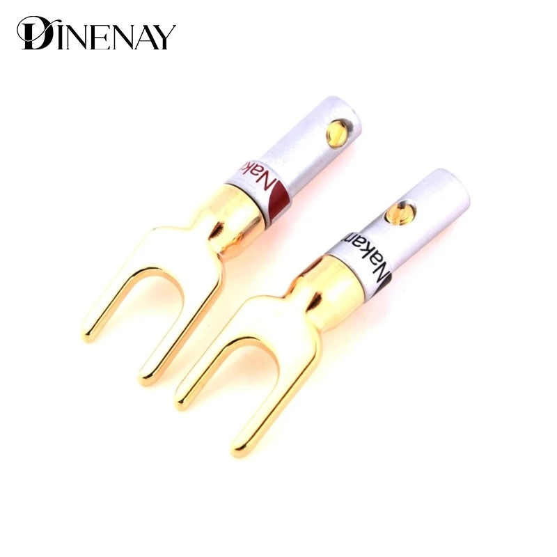 New 2pcs Copper Gold Plated Speaker Banana U Fork Y Spade Plug Wire Connector