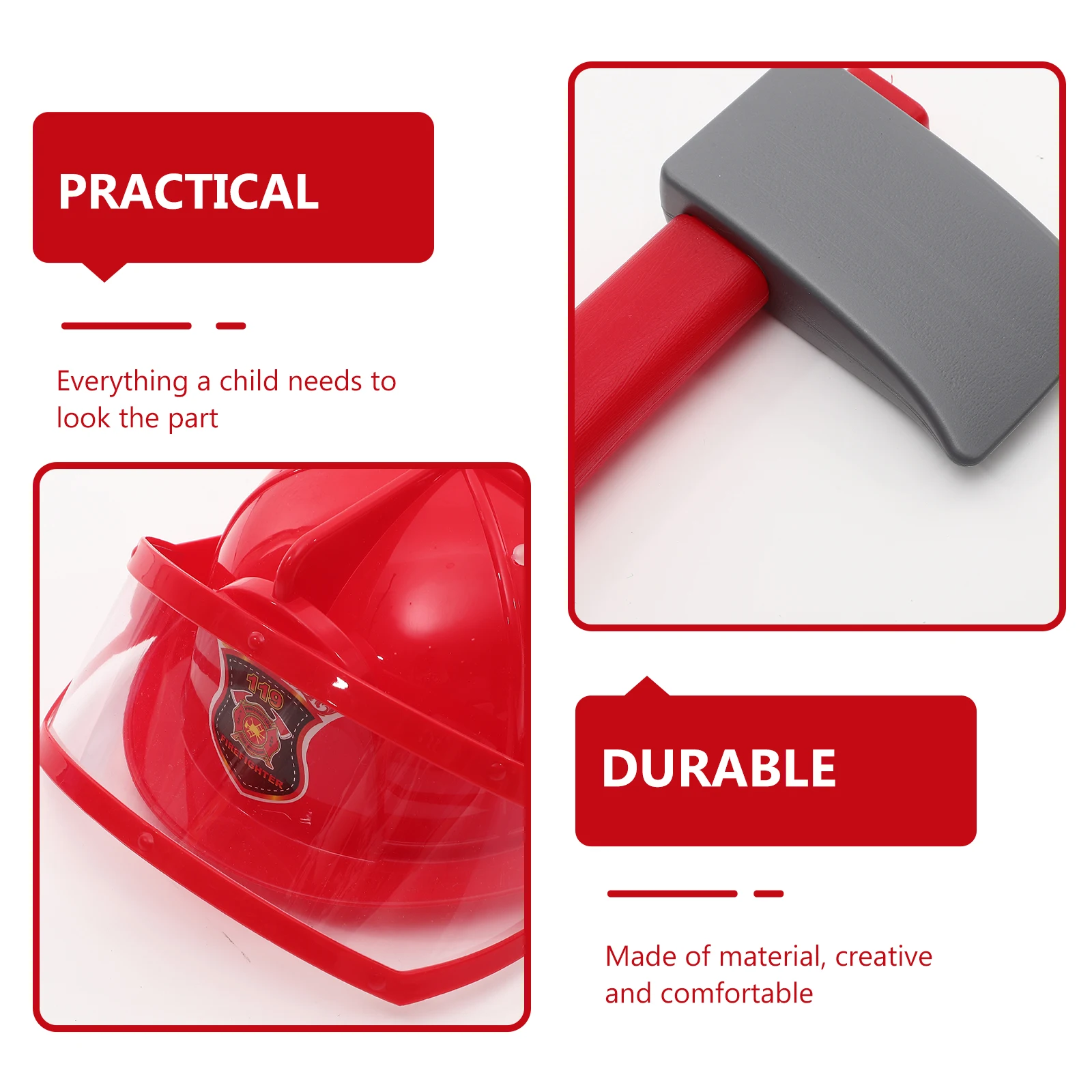 

Firefighting Costume s Firefighter Firemen Tool Kit Clothing Hat Abs Dress up for Gear Child Fireman