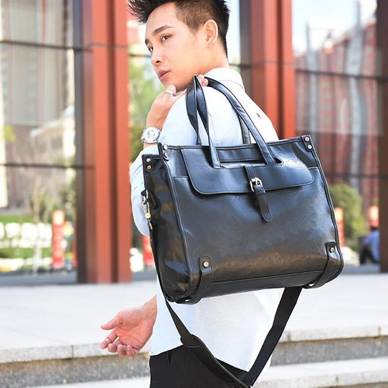 New PU Leather Men's Handbag Business Briefcases With Zipper Casual Male Shoulder Messenger Bag Office Laptop For Man