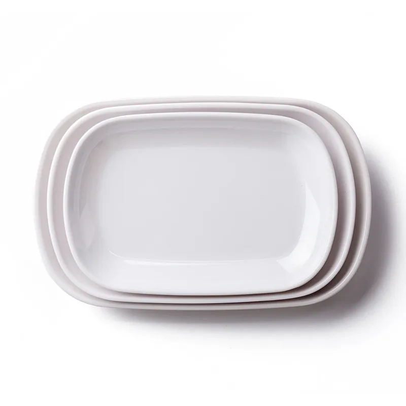 Plato rectangular de melamina para desayuno, bandejas para comida, porcelana de imitación, postre, aperitivos, platos para comer, vajilla de cocina de 8-10 pulgadas