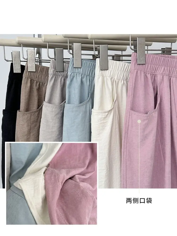 Pink Casual Pants For Women, Thin Summer 2024 New High Waisted Loose 9-point Harlan Pants For Women