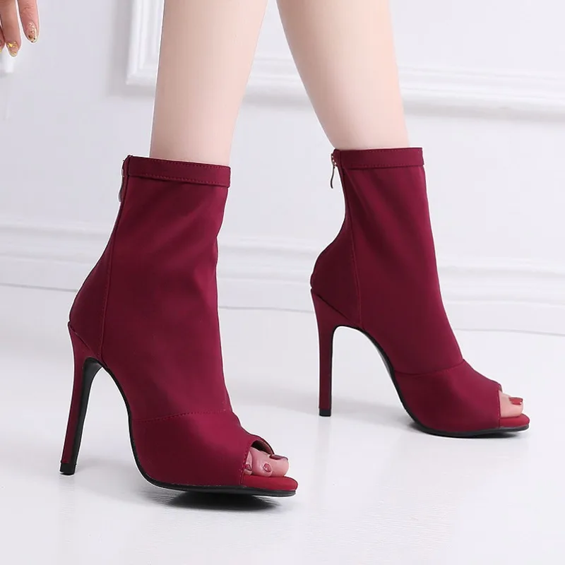 2021 New Latin Dance Shoes High Top Women Wine Red Dancing Boots Soft Soles Ladies Tango Salsa Mesh Dance Shoes High-Heeled