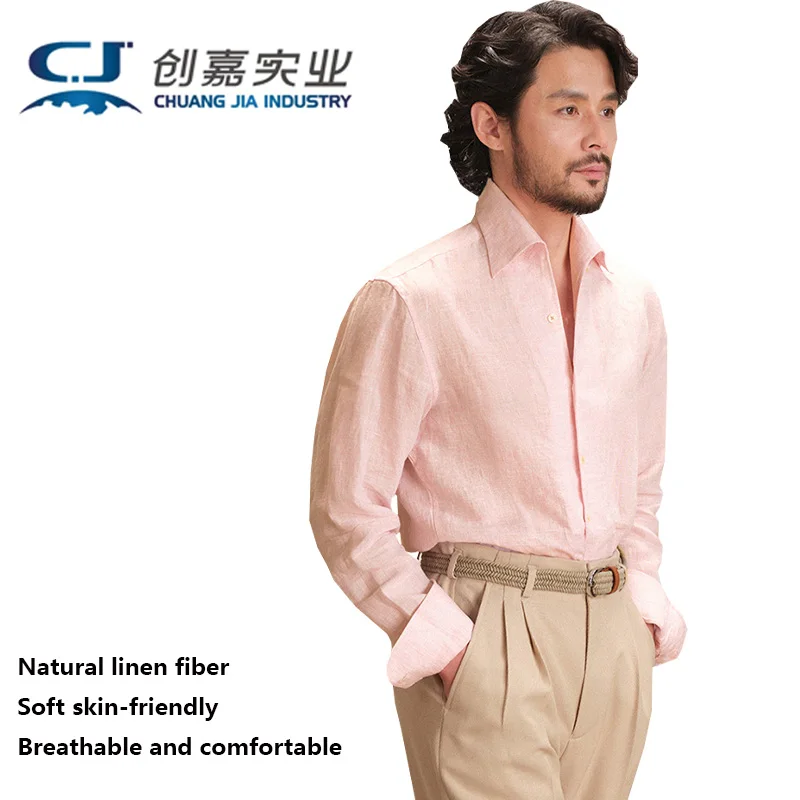 

High-end Natural Pure Linen Men's Shirt - White, Simple, Refreshing, Breathable and Sweat-absorbing. Oversized Men's Clothing