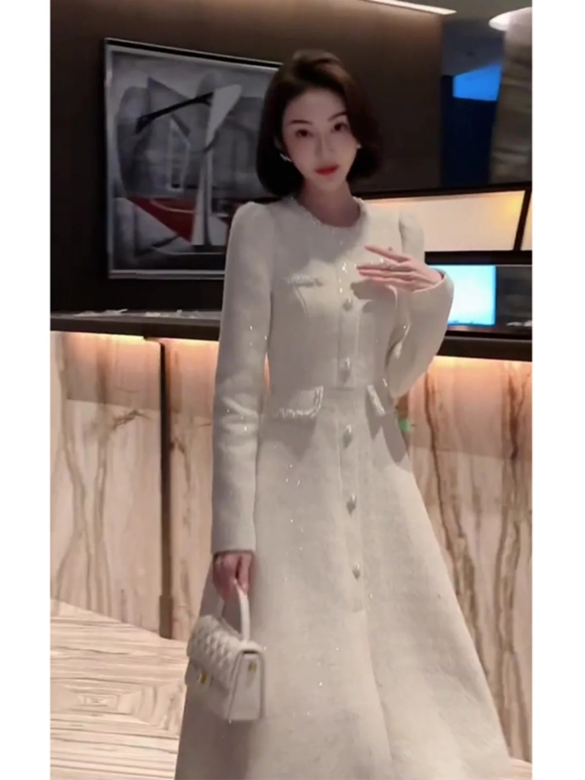 

Ele Autumn Winter 2024 Women's New Sle Ladylike Long Dr Evening Gown High Waist A-Line Skirt Korean Sle Color