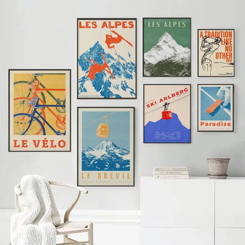 Retro Abstract Sports Surfing Cycling Skating Minimalist Illustration Poster Canvas Painting Wall Art Pictures Home Room Decor