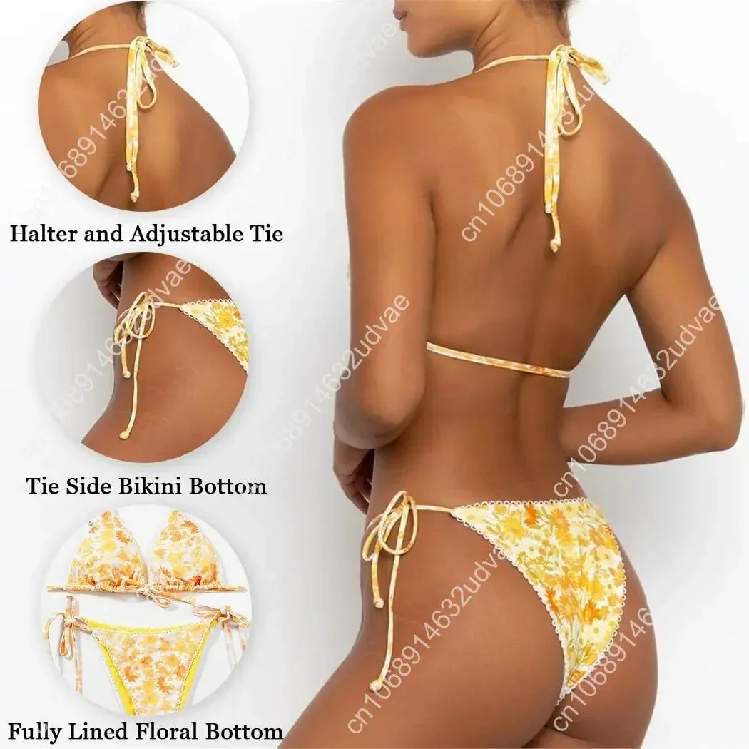 Bikinis Swimsuit Set for Women Swimwear Triangle Bathing Suit Tie String Thong