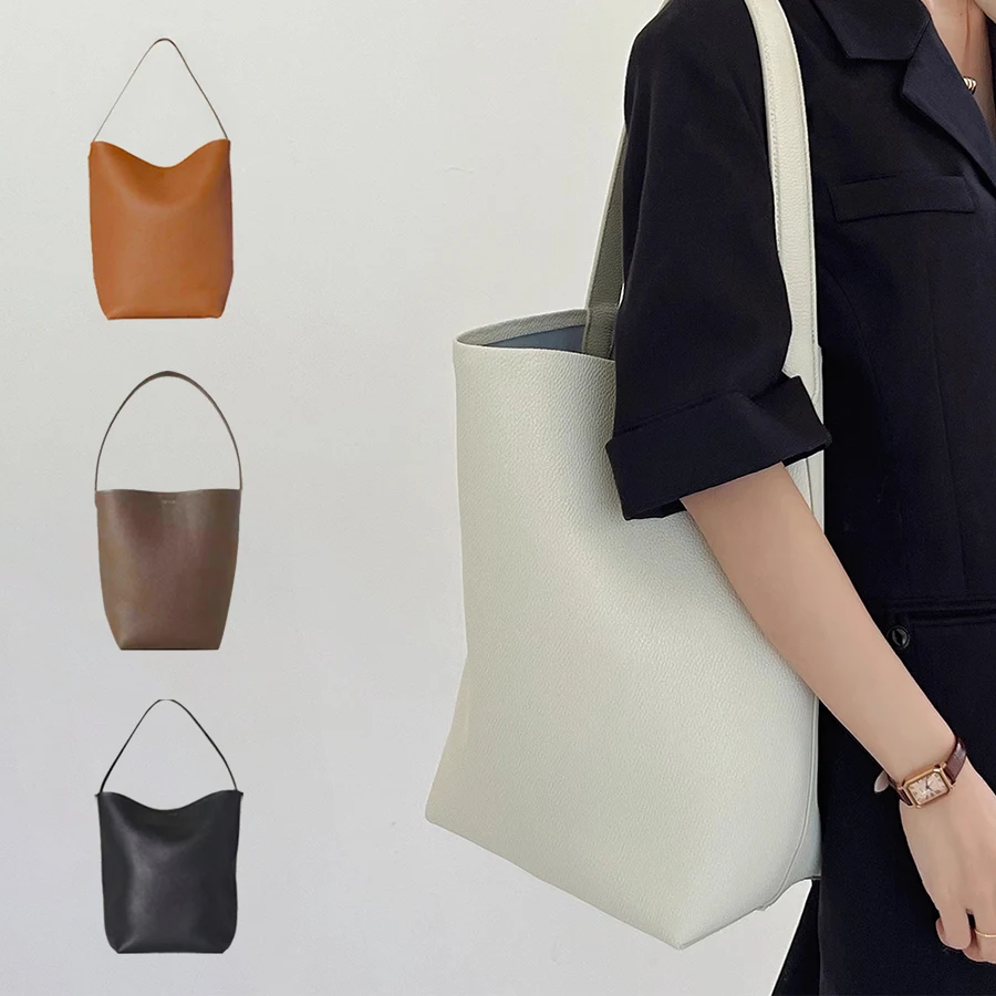 

Женская сумка-тоут из натуральной кожи, однотонная, минималистичная, на плечо, сумка-ведро