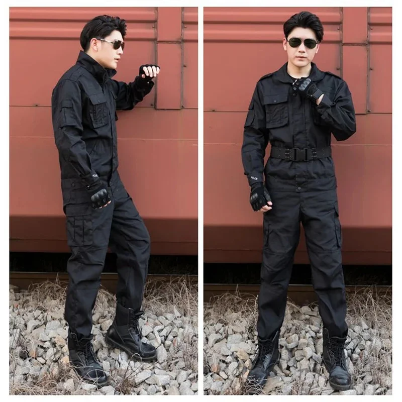 Cool Good Quality Black Uniform Shirt&Pants For Men Security Working Field Training Camping Climbing