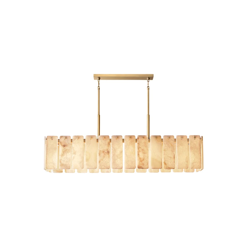 

American Natural Marble Rectangular LED Chandelier Lustre Alabaster Pendant Light Suspension Luminaire Lampen For Dinning Room