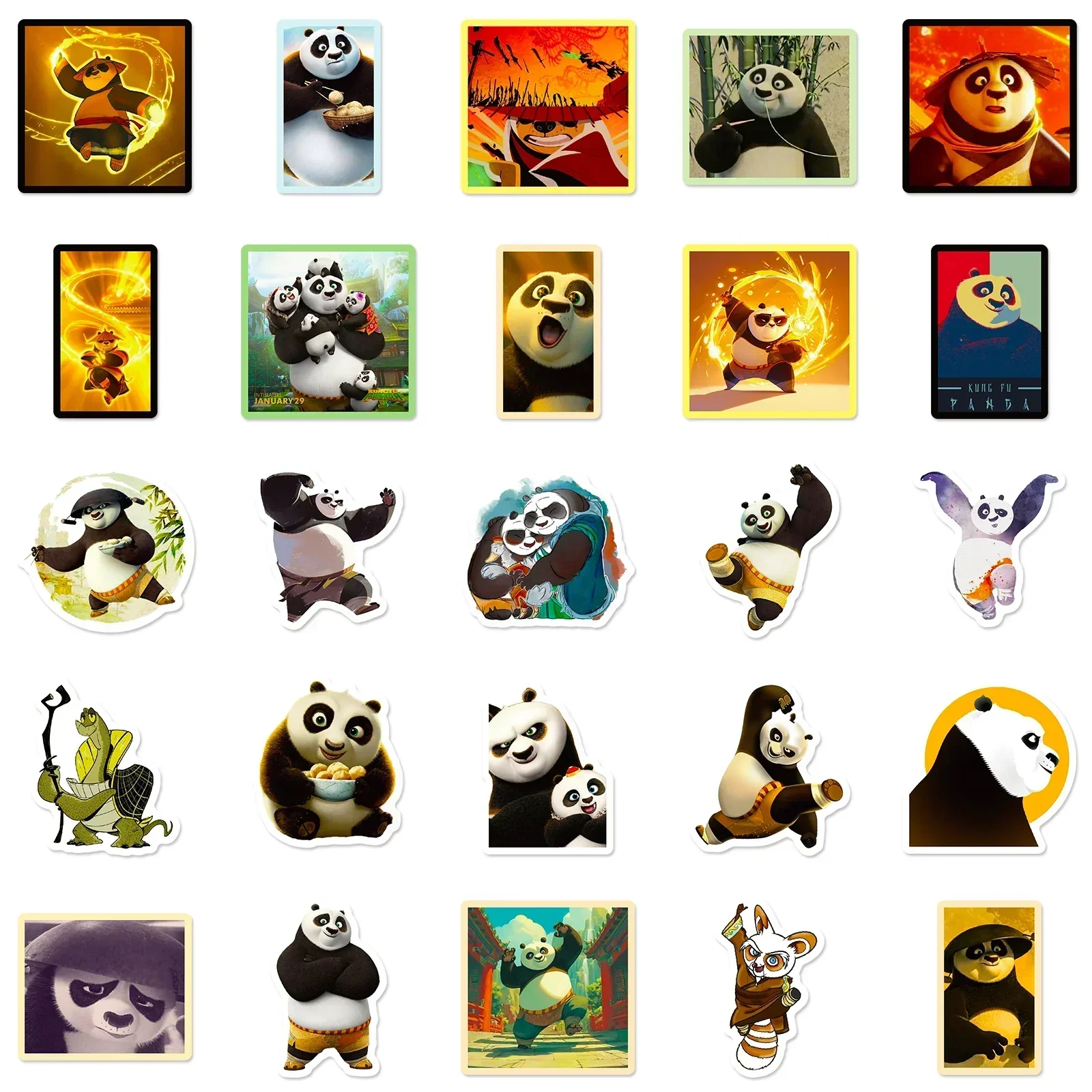 2024 nuevo 50 Uds animación de dibujos animados Kung Fu Panda pegatinas decorativas impermeables DIY para niños