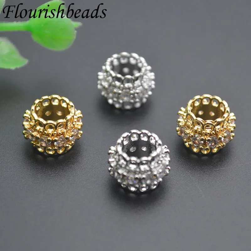 7x10mm Jewelry Findings Paved CZ Beads Round Shape Loose Spacer Beads for DIY Neckalce Bracelet Accessories 30pcs/lot