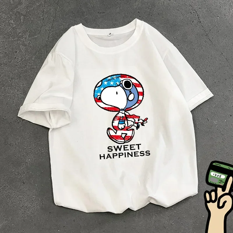 Miniso  2026 Snoopy  White T-Shirt Short Sleeve Summer Fashion Anime Figures Merch Streetwear Top for Women and Men