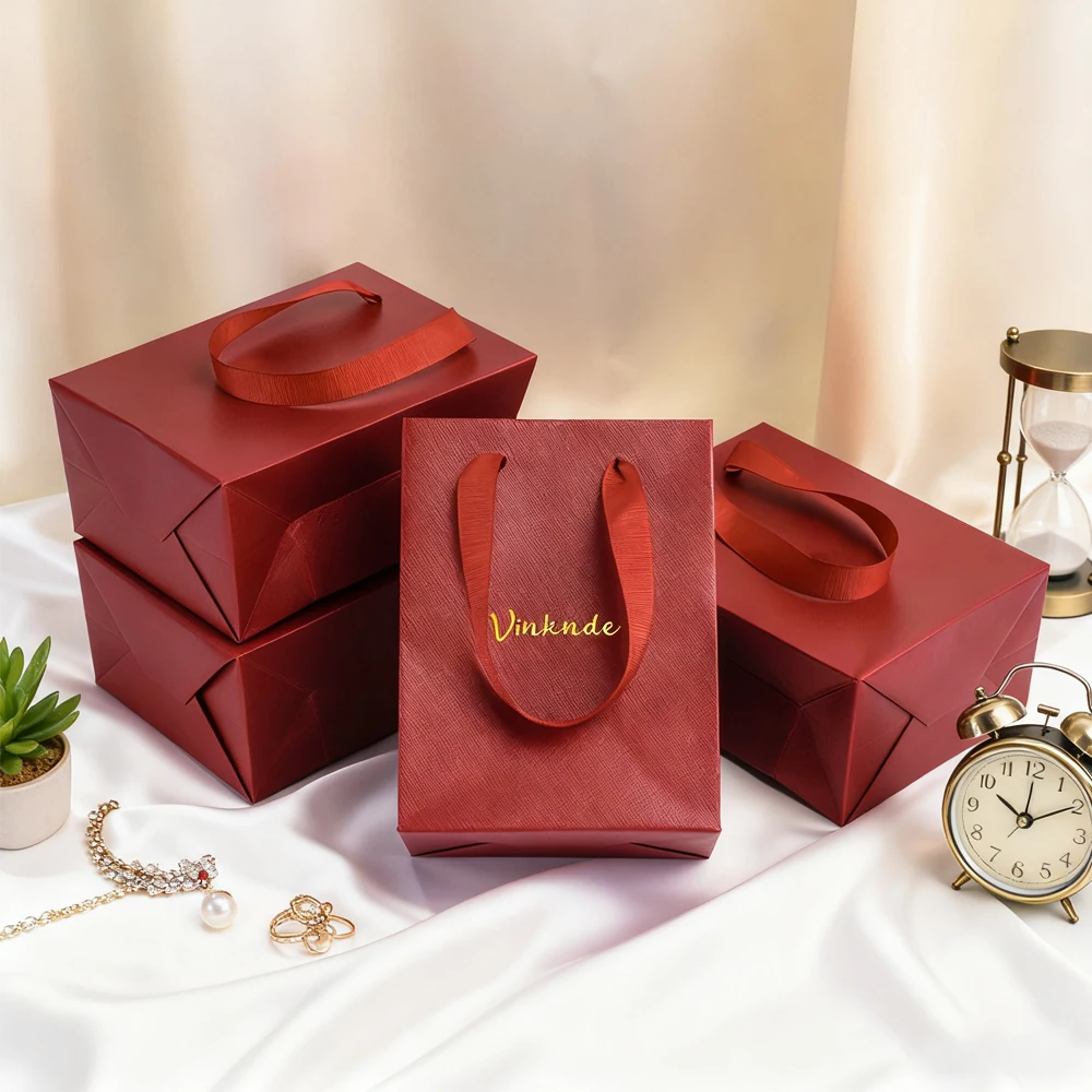 

Green Red Gift Tote Bags 15.5x11.5x7cm Custom Logo Jewelry Packaging Bag With Handles Christmas Kid Birthday Bridal Shower Party