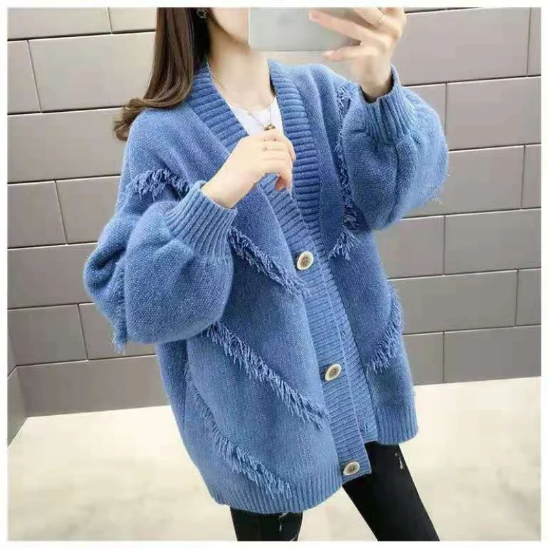 Giacca maglione con scollo a v per abbigliamento primaverile e autunnale da donna nuova versione coreana alla moda e Casual capispalla Top lavorato