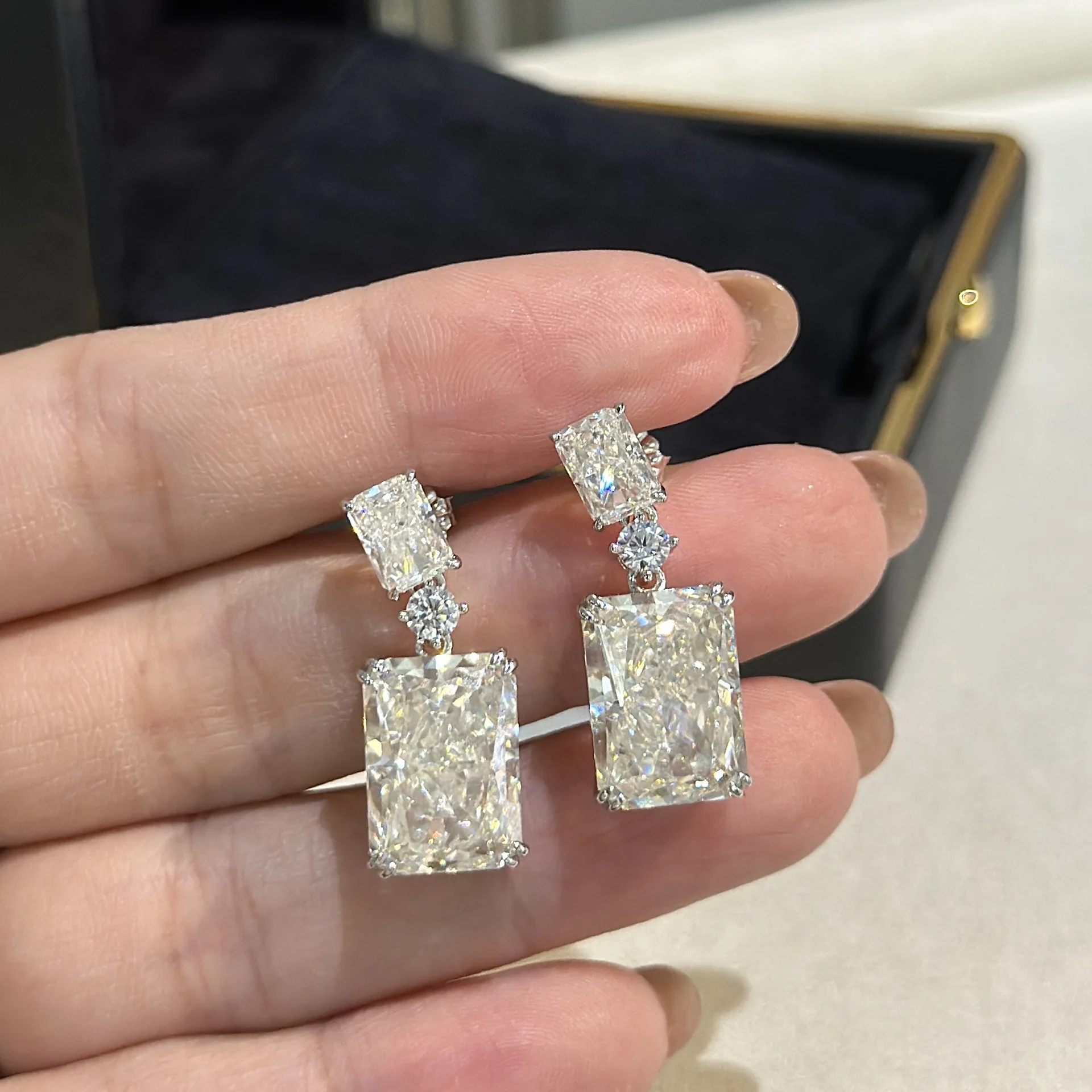 Factory Direct Customized 925 Silver High Carbon Diamond White Octagonal Cut Earrings