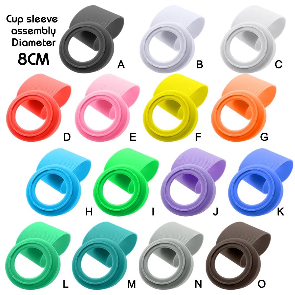 2Pc/Set 8cm 15 Colour Threaded Soft Silicone Cup Sleeve And Bottom Suit Heat Insulated Anti Slip Good Toughnes Odorless  Elastic