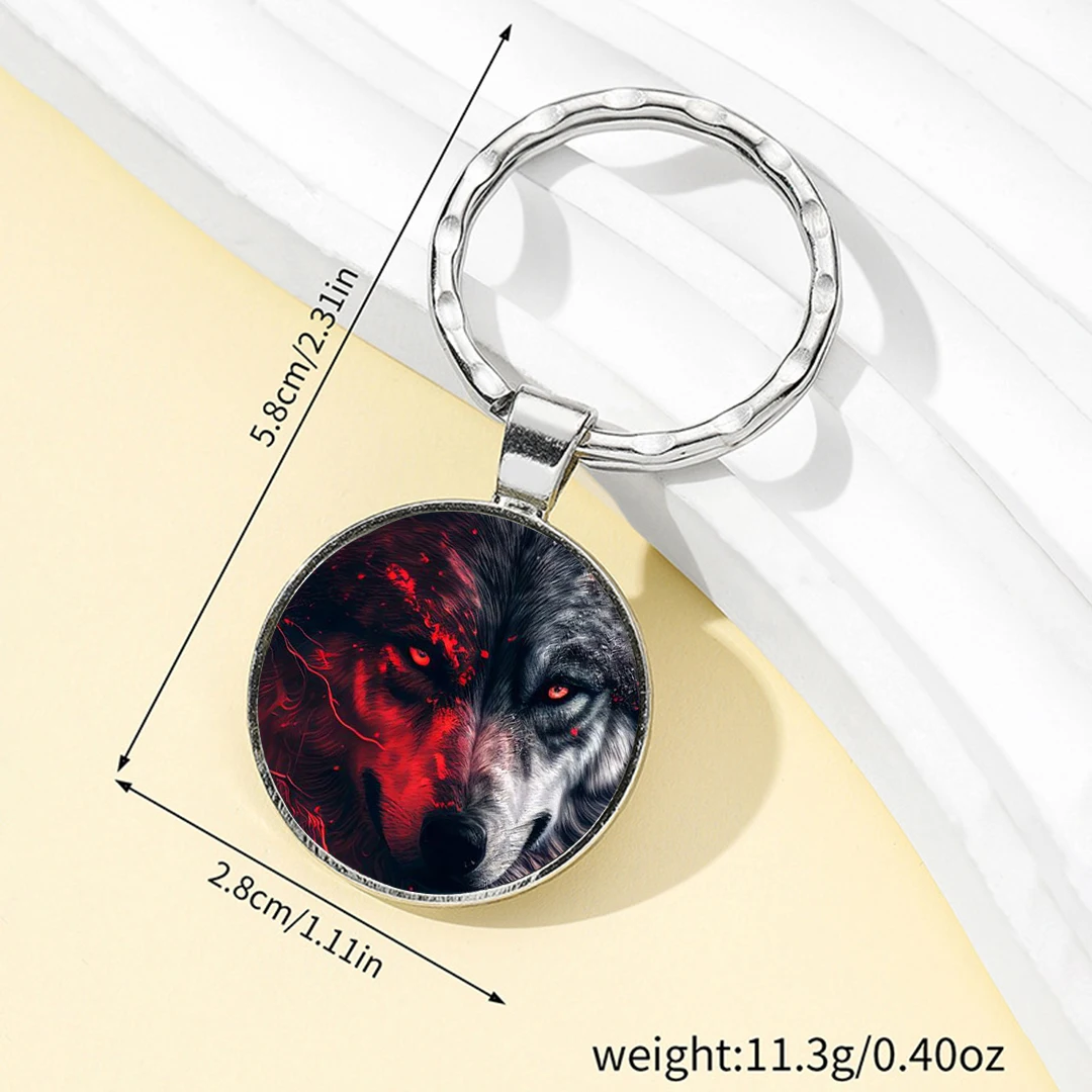 Cool Wolf Graphic Design Round Glass Dome Key Chain Unique Keyrings Charm Pendant Jewelry Perfect Birthday Anniversary Gift Idea