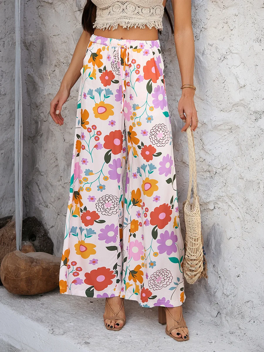 Pantalons décontractés à jambes larges pour femmes, pantalons longs à coupe droite, confortables pour dames, mode été, taille l, autre tapis...