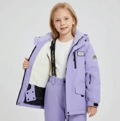 Conjunto de Roupa de Esqui Infantil Quente e Impermeável em Poliéster