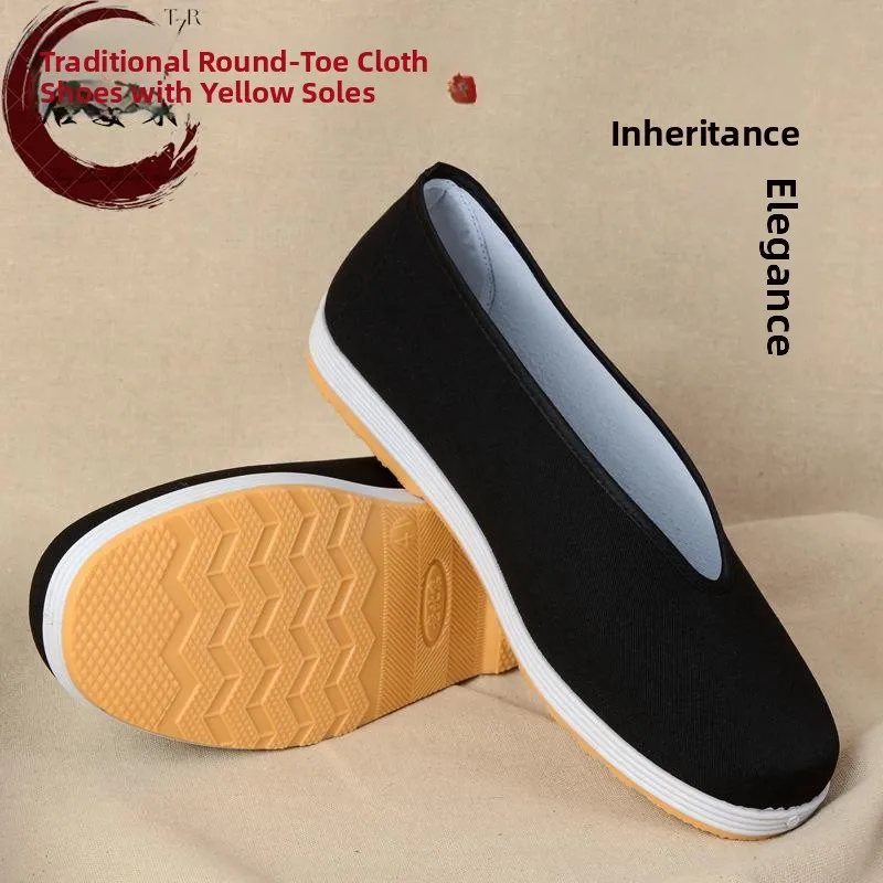 

Мужские повседневные рабочие кеды из канваса с флисовой подкладкой, в пекинском стиле, с многослойной подошвой из синтетического материала, черные, хлопковые, без шнурков, для мужчин