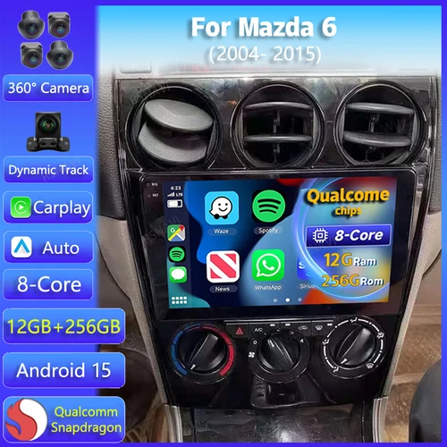 Android 15 para Mazda 6 2004 2005 2006 2007 2008 2009 2010 - 2015 Radio de coche reproductor Multimedia de navegación DSP WIFI + 4G Auto Carplay
