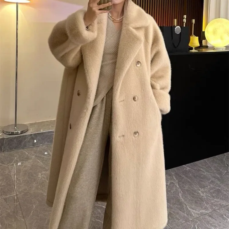 Suit Collar Long Coat Autumn Winter Imitation Rabbit Fur Thickened Warm Temperament Advanced Environmentally Friendly Fur Jacket