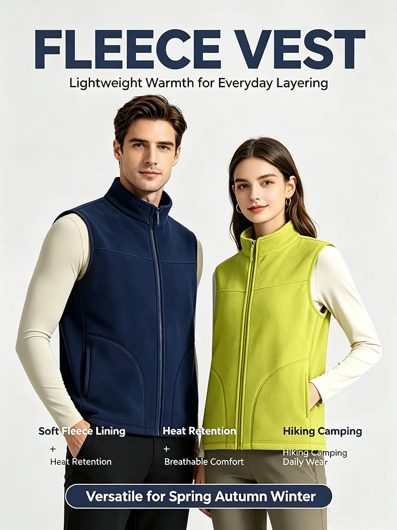 EUMERGX Unisex Thermofleece Gefütterte Weste Leichte Ärmellose Jacke Winter-Layering für Outdoor-Wanderungen Camping Täglichen Gebrauch – Detail 2