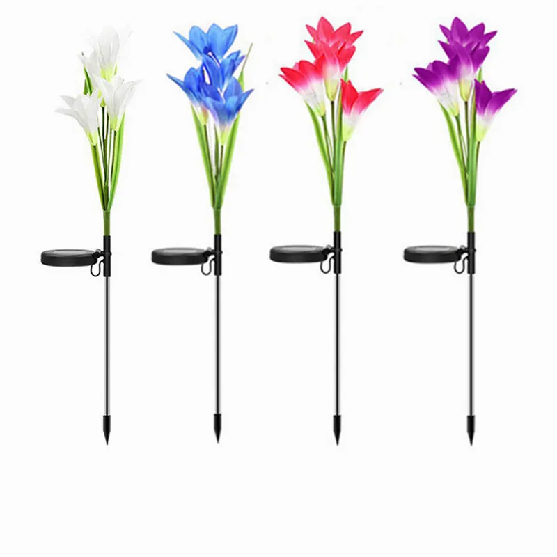 

4-светодиодный солнечный светодиодный светильник, уличный цветок лилии, светодиодные фонари, водонепроницаемые украшения сада, уличный пейзажный светильник, домашний декоративный цветок