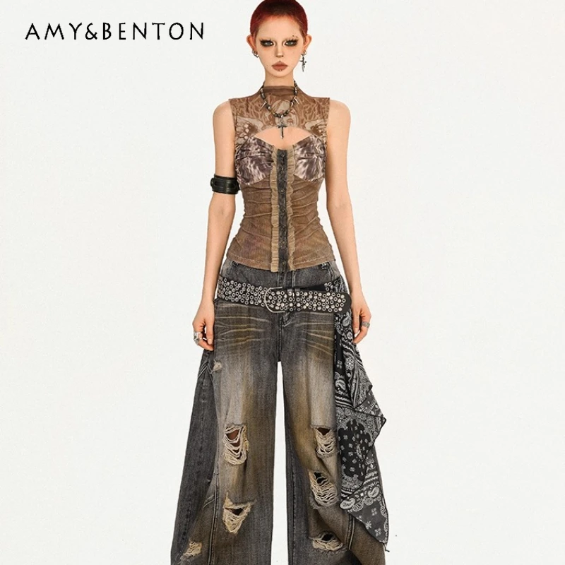 

Original Design Sweet Cool Sexy Hollow Out Women's Vest Summer New Y2K Retro Punk Slimming Thin Versatile Sleeveless Top Ladies