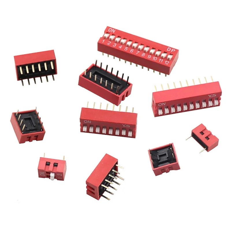 10PCS Slide Type Switch 1 2 3 4 5 6 7 8 10 12 PIN 2.54mm Position Way DIP Red Pitch Toggle Switch Red Snap Switch Dial Switch