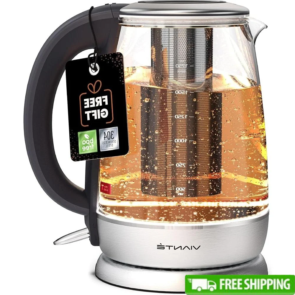 

Electric Glass Tea Kettle with Removable Infuser Rapid Boil BPA-Free Stainless Steel Automatic Shut-Off Hot Water Pot Loose Leaf
