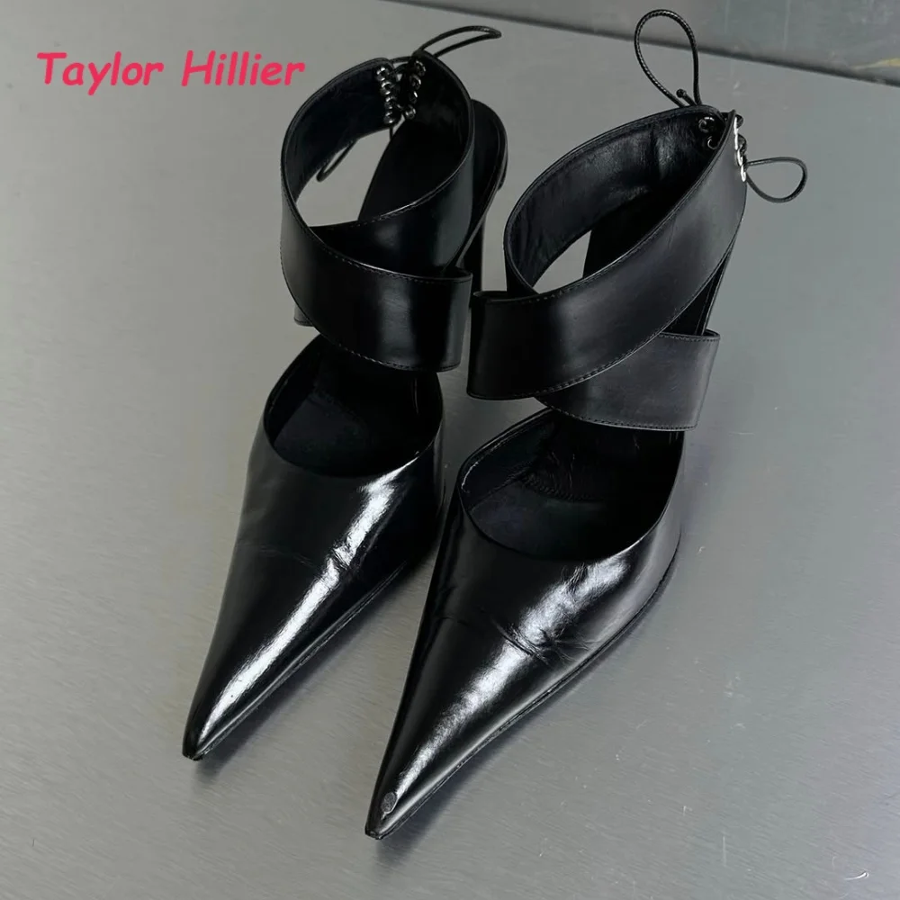 Wide Wrap Ankle Sharp Pointed Toe Slingback Pumps Women Rear Lace Up Slim Stiletto High Heels Vacation Casual Office Dress Heels