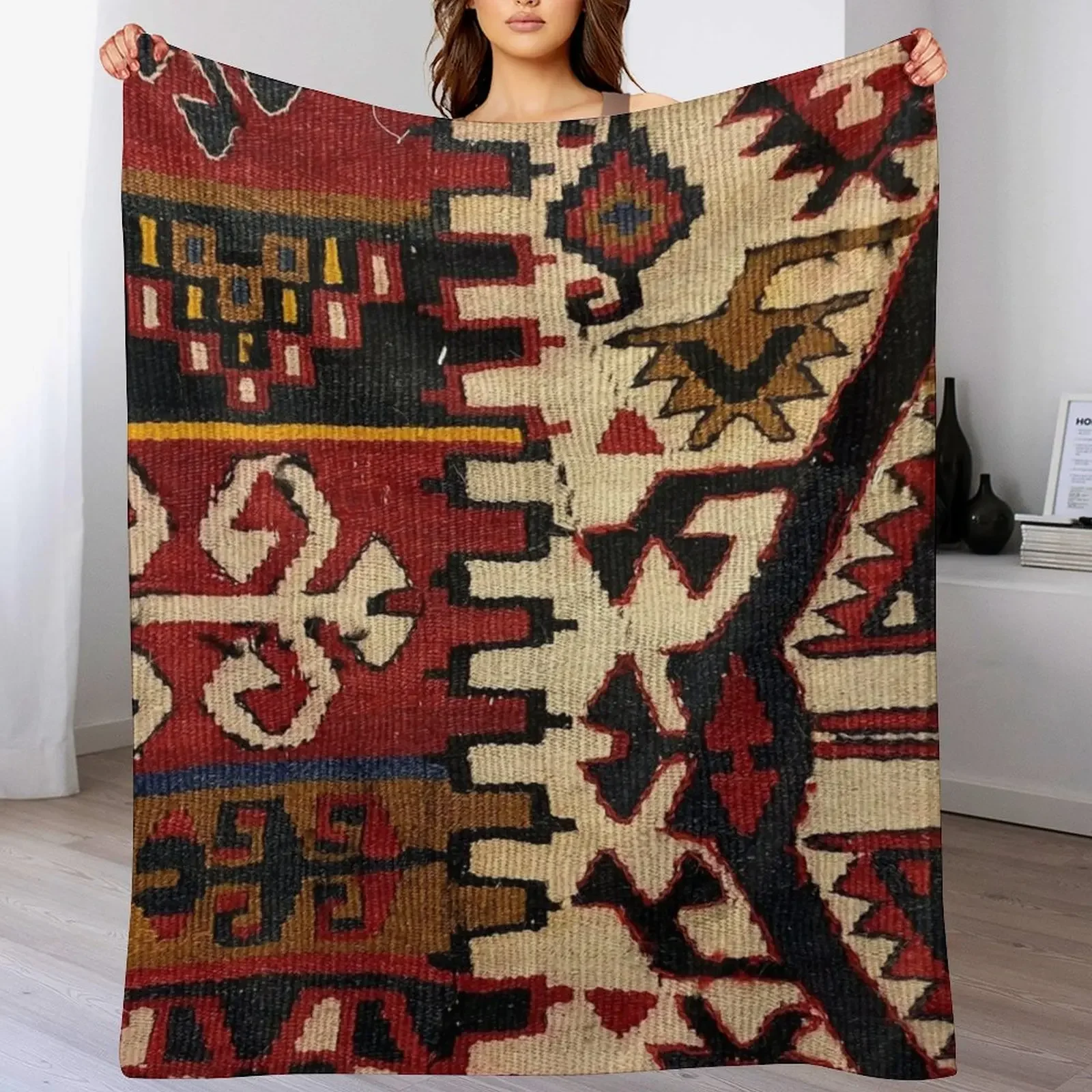 Decorative Kilim, Navaho Weave, Woven Textile Throw Blanket Stain Resistant Cozy Warm Blanket