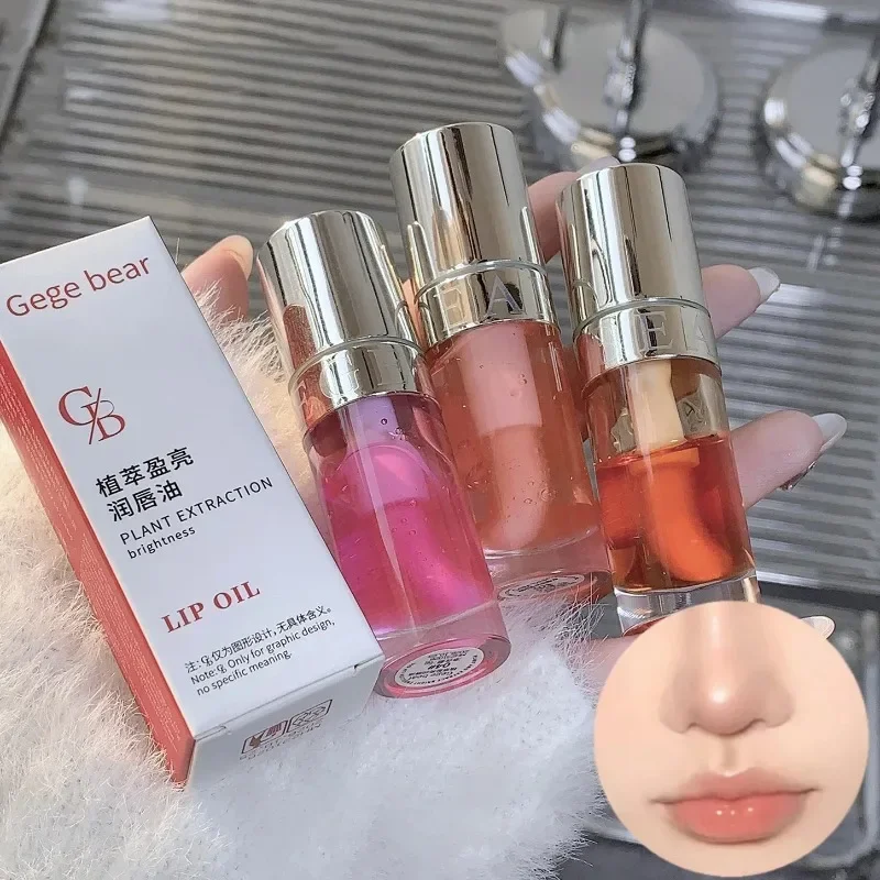 Crystal Peach Lip Oil Hydrating Mirror Lip Gloss Tinted Plumper Moisturizing Lip Care Treatment Makeup Colored Lipstick Balm 6g