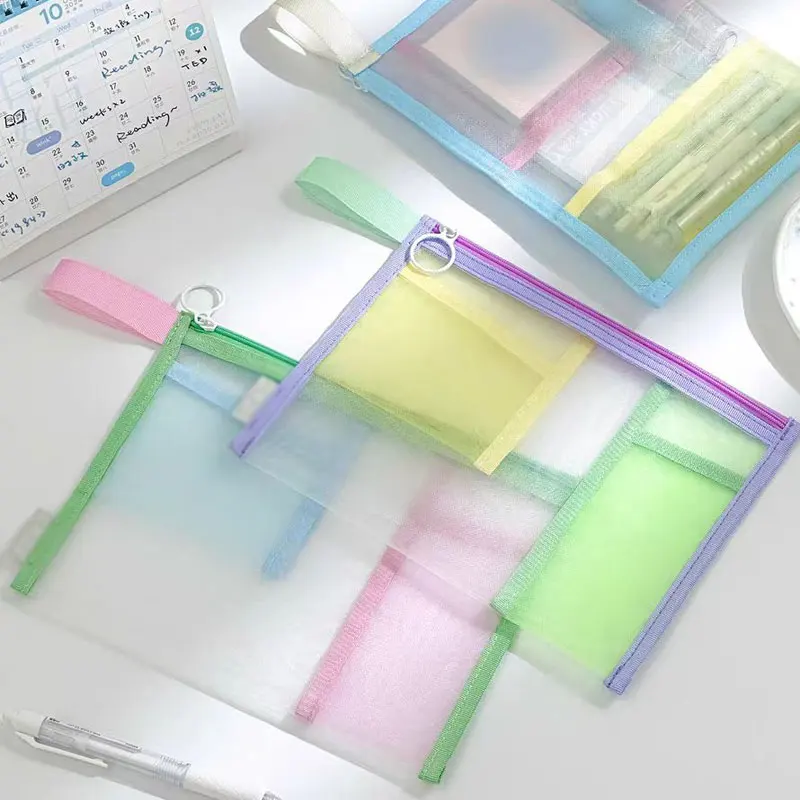 Cartella portadocumenti a griglia A5 Organizzatore di documenti aziendali in plastica colorata trasparente Borsa con cerniera Cancelleria per riporre matite per ufficio e scuola